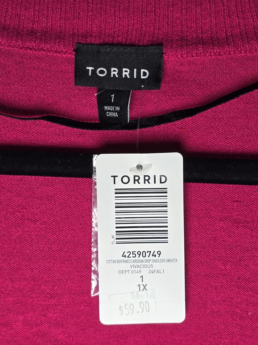 NWT Torrid Hot Pink Button-Front V-Neck Longline Lightweight Cardigan, Sz 1X - Picture 2 of 5